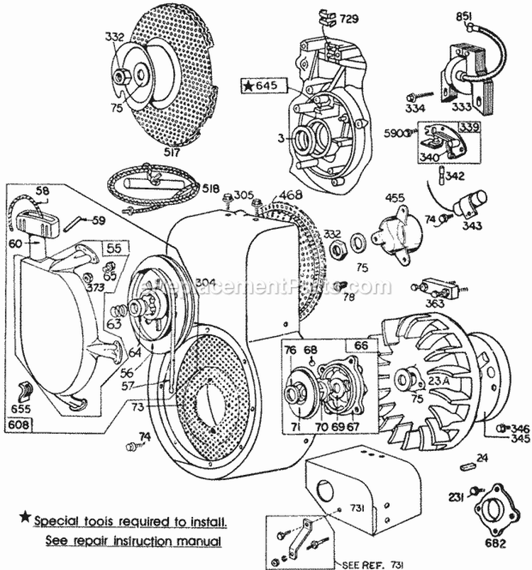 Blower HsgFlywheelRewind Diagram and Parts List for 220416-0158-99  Briggs and Stratton Engine